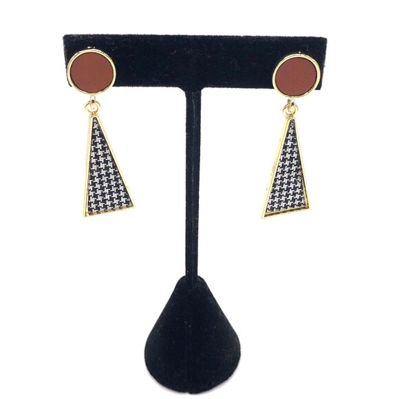 NWT Retro 70s Style Houndstooth Geometric Drop Earrings - Picture 3 of 9